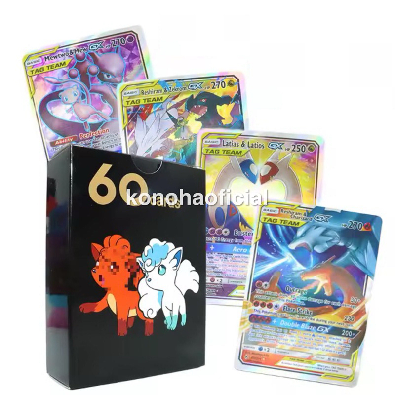 60 Pcs Cartas Pokemon GX Rayquaza Reshiram Lugia Glaceon Genesect Articuno Coleção Jogo Brinquedo Infantil Geek Raros