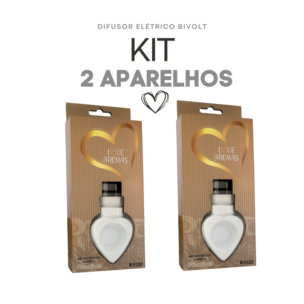 Imagem Kit 2 Difusor Elétrico Coração Aromatizador de Ambiente Bivolt - 3 opções de cores