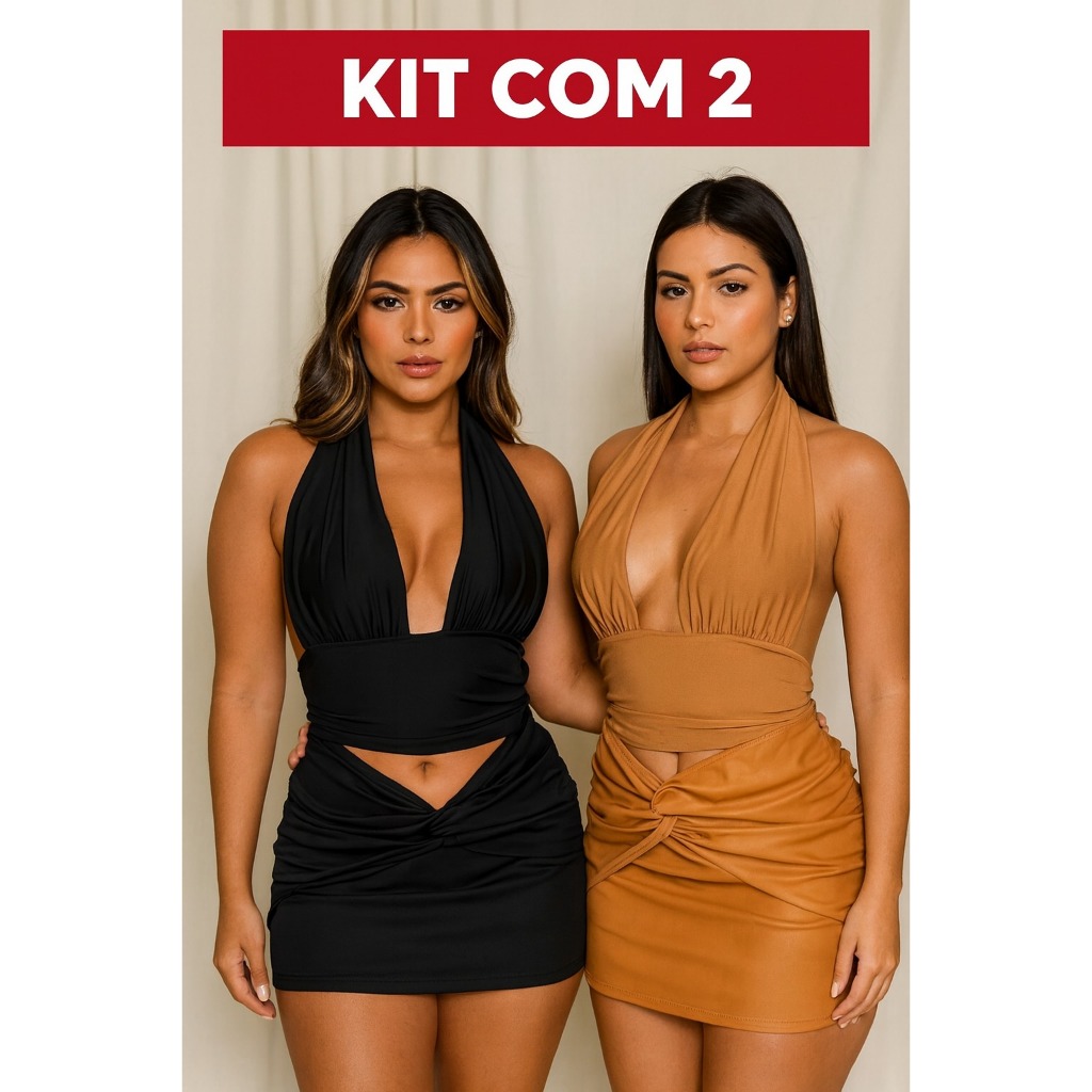 KIT 2 TOP DE AMARRAR NO PESCOÇO BLUSINHA FEMININA COM DETALHE FRANZIDO FRENTE ÚNICA DIVERSOS JEITO DE AMARRAR