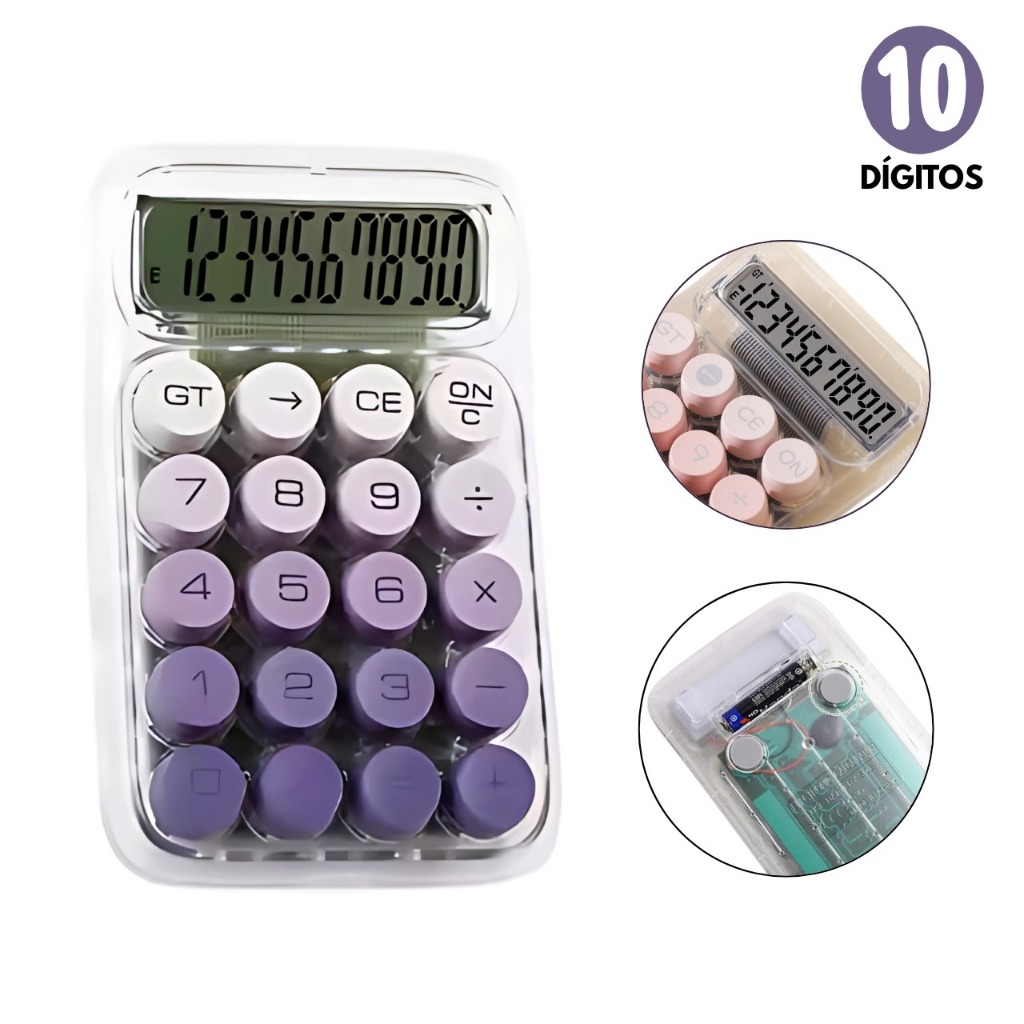Calculadora Transparente 10 Dígitos de Mesa Compacto Vintage Degradê Fofo Colorido Escola Escritório