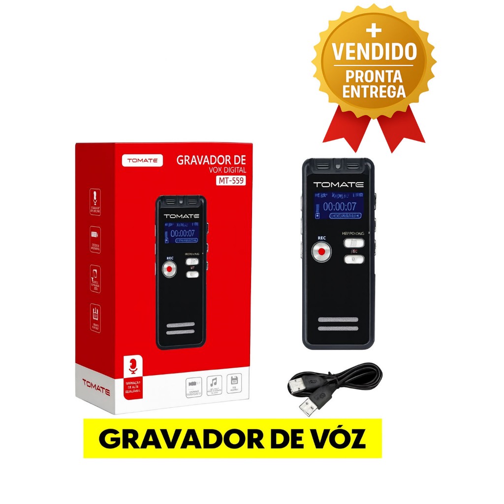 Gravador De Voz Digital Compacto Com Microfone Integrado E Entrada Usb Para Carregamento Rápido