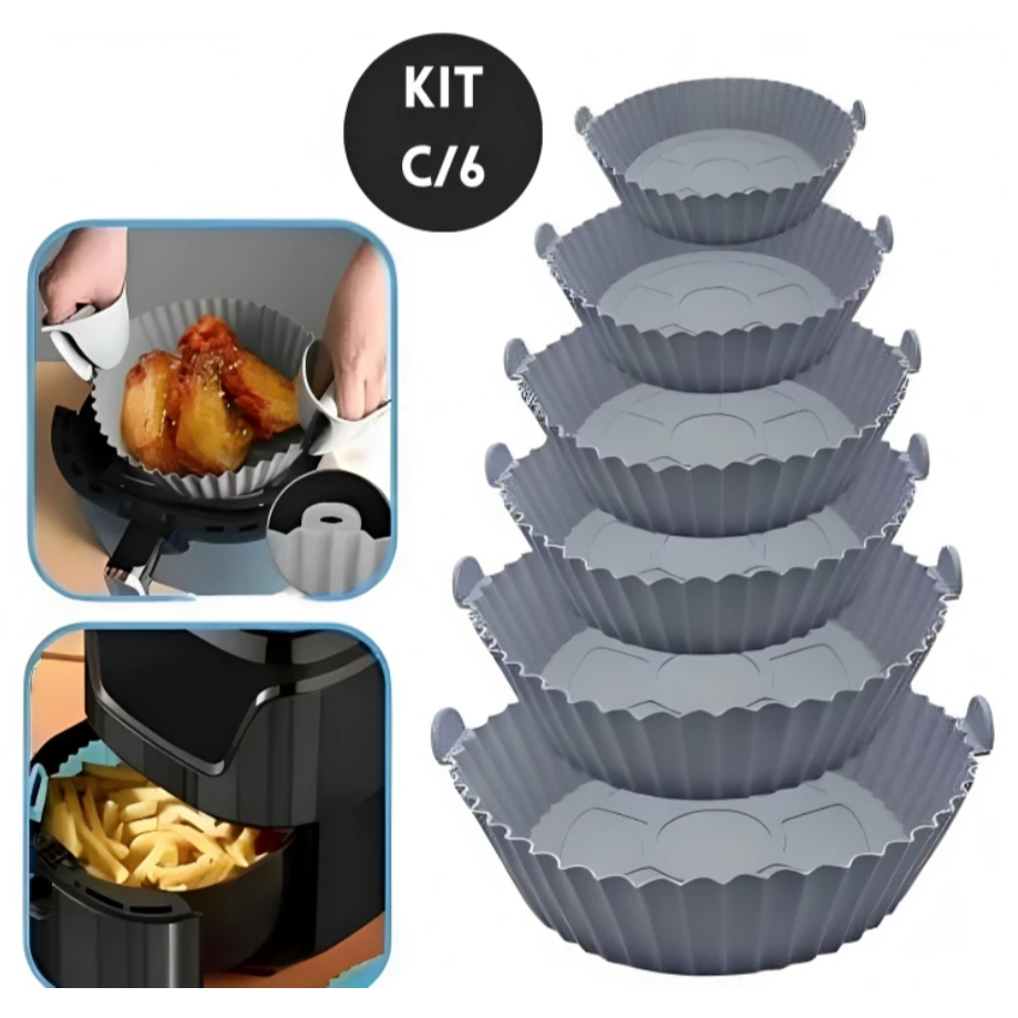 Kit Com 6 Cesto Em Silicone Antiaderente Air Fryer Reutilizável Protetor Microondas Panela Forno