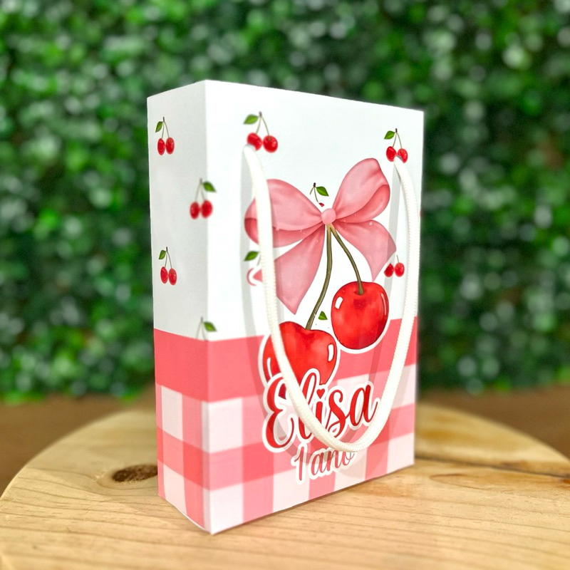 10 - 30 Sacolinha Surpresa Personalizada Cerejinha para Lembrancinha de Aniversário - PEGUE E MONTE - Cereja