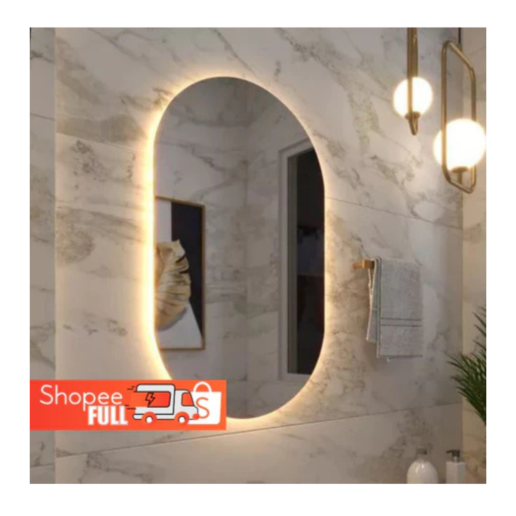 Espelho Grande De Parede Oval Com Led Orgânico Banheiro Sala Quarto Luz Quente E Fria
