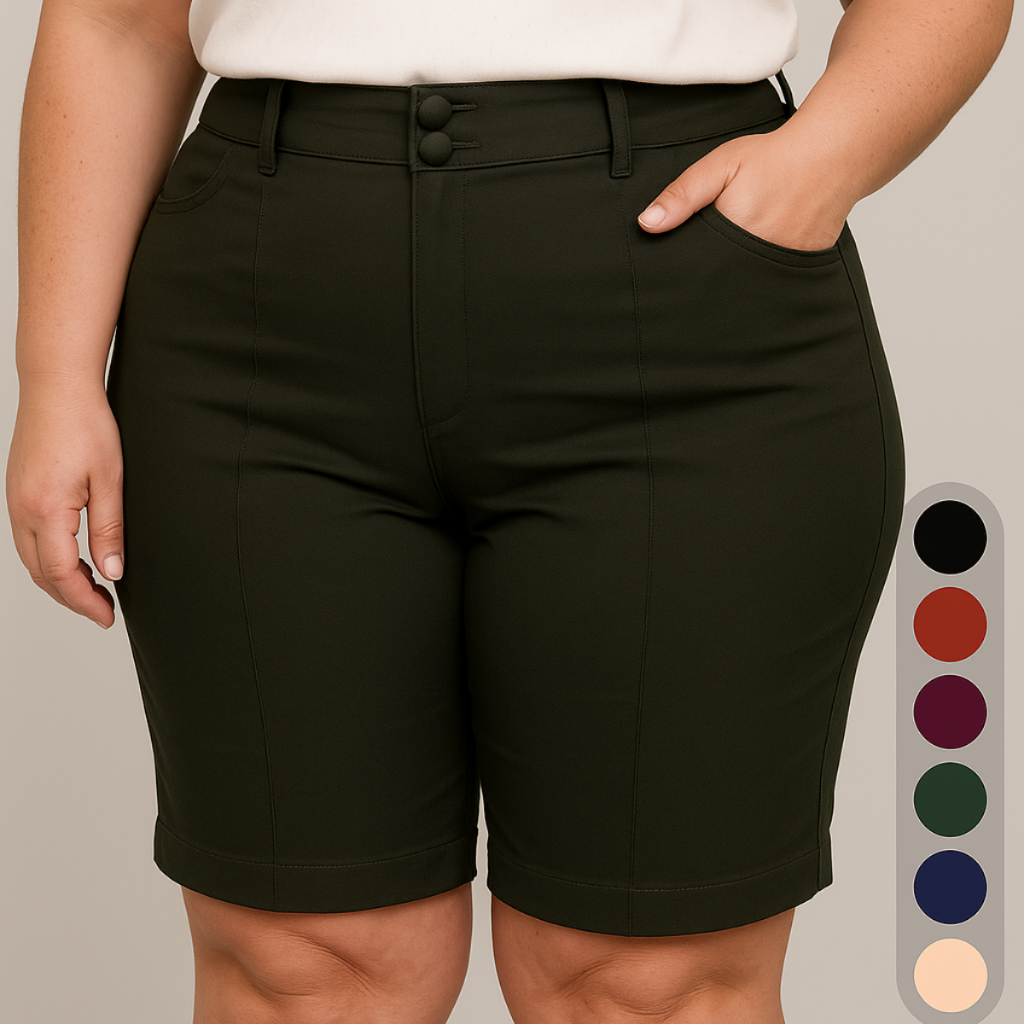 Shorts Bermuda Feminina Plus Size Social Com Botão Bengaline Cintura Alta 42 ao 52 em Oferta na Shopee