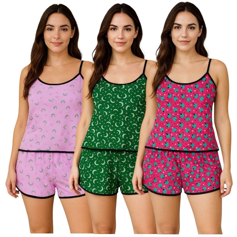 kit 3 pijamas feminino conjunto short dool conjunto verão  atacado conforto REF-820
