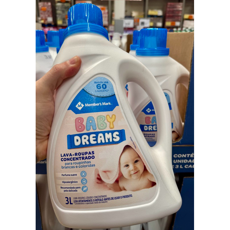 Lava Roupas Concentrado Baby Dreams 3L Members Mark Sams Club Suave para Roupas de Bebê Hipoalergênico e Seguro