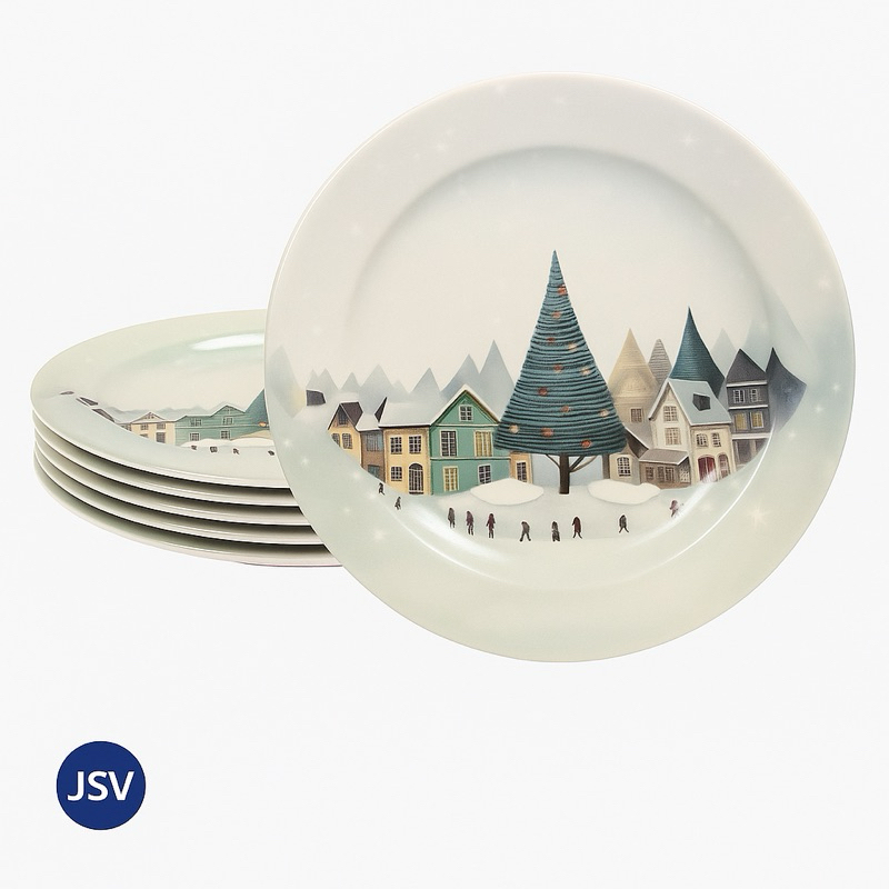 Kit 6 Pratos Sobremesa Natal 17,5cm Melamina – Mesa Posta Ceia Doces Bolos Tortas