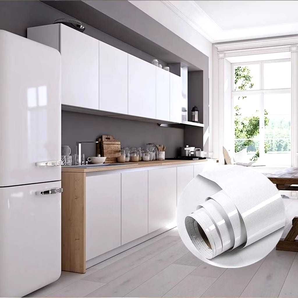 Papel de Parede Adesivo Auto Colante Branco Brilho Para Moveis, Paredes, Geladeiras, fogões em Geral
