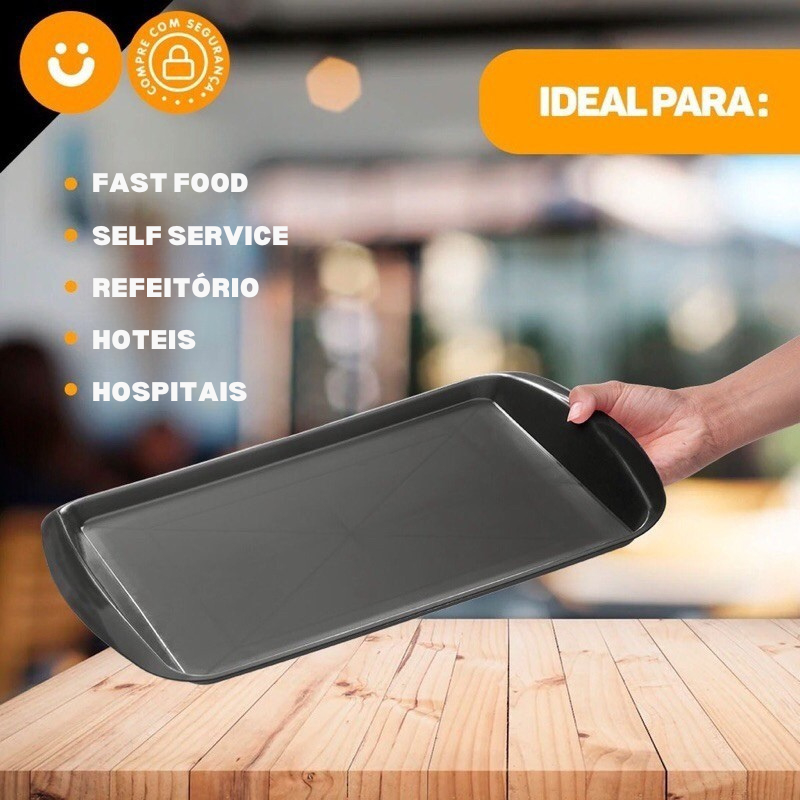 Kit 10 Bandeja de Refeitório & Fast Food Preta Vermelha