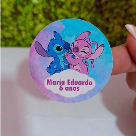 54 Adesivos 5x5 Stitch e Angel  Personalizados-Etiquetas-Aniversário-Lembrancinhas- Adesivos Para Tubetes-Latinhas