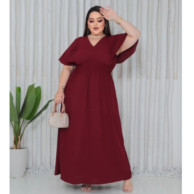 VESTIDO LONGO PLUS COM DESCOTE V. em Oferta na Shopee