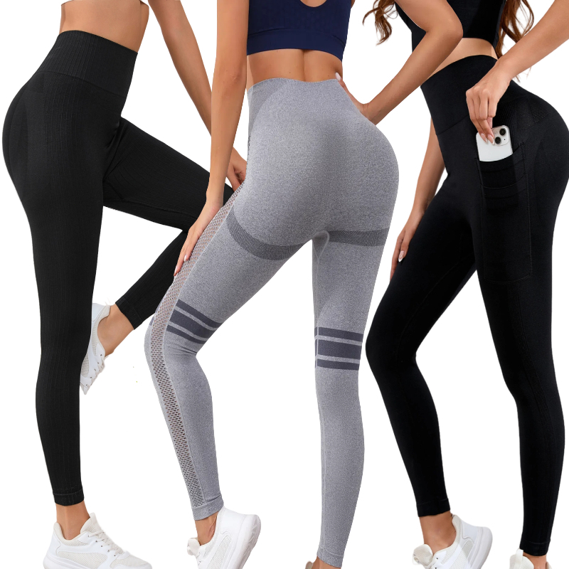 Calça legging fitness feminina de cintura alta com design de perna transpirable 9310