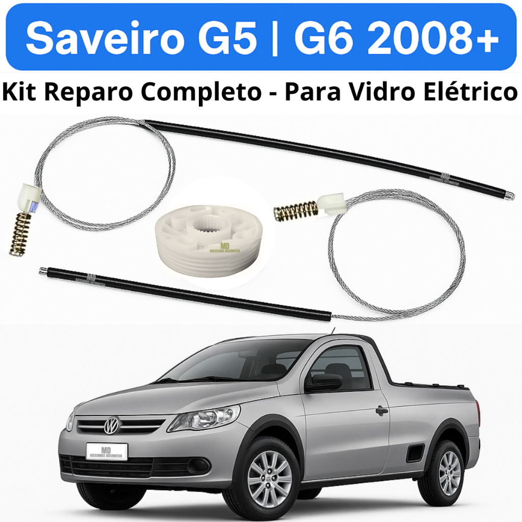 Kit Reparo Máquina Vidro Elétrico Porta Dianteira Saveiro G5 G6 Cabo De Aço Roldana Da Maquina Vidro