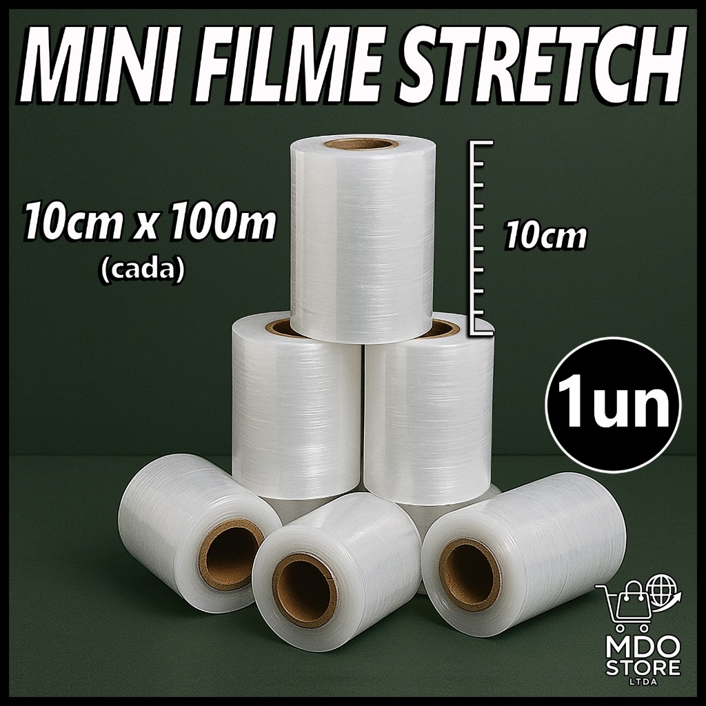 Filme Stretch Mini 10cm x 100m 300% Esticável Transparente Embalagem Proteção Corte Especial Atacado