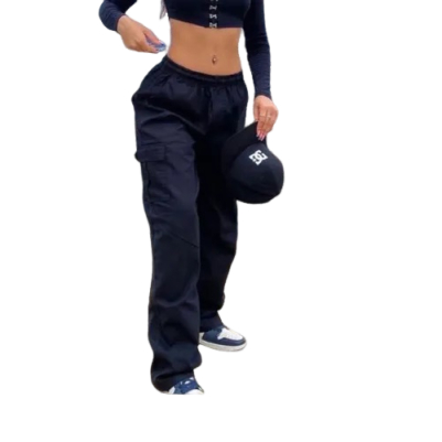 Calça Cargo Feminina Feminino Bolso Lateral Jeans E Sarja