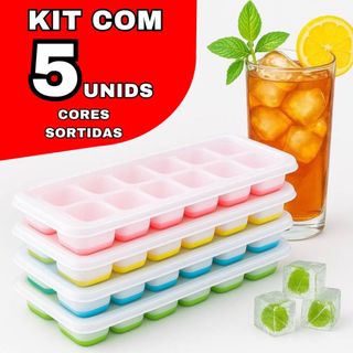 Forma de Gelo com Tampa Rígida e Fundo Silicone Flexível 14 Cubos – Cores Sortidas