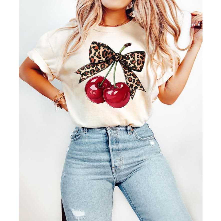 T-shirt Camiseta Tumblr Aesthetic Estampa Cereja Fruta Laço Onça Estilosa Animal Print Oncinha