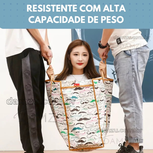 Sacolão Bolsa Viagem c/Ziper 80x60cm Extra Grande Resistente Impermeável Compras/Mudança/Mercado