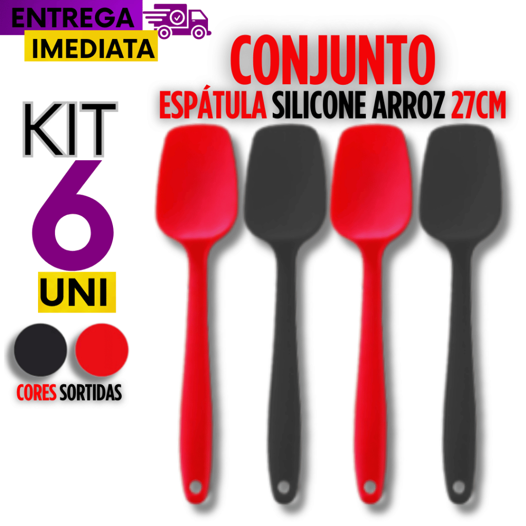 Kit 6 Espátula de Pascoa Silicone Espátula 27cm HM Grande Reta  Casa Buffet Linha Premium Utilidades