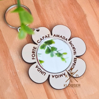 Kit 20, 30 ou 50 Chaveiros com Espelho Kit Chaveiro Flor em MDF com Acrílico Espelhado em Oferta na Shopee