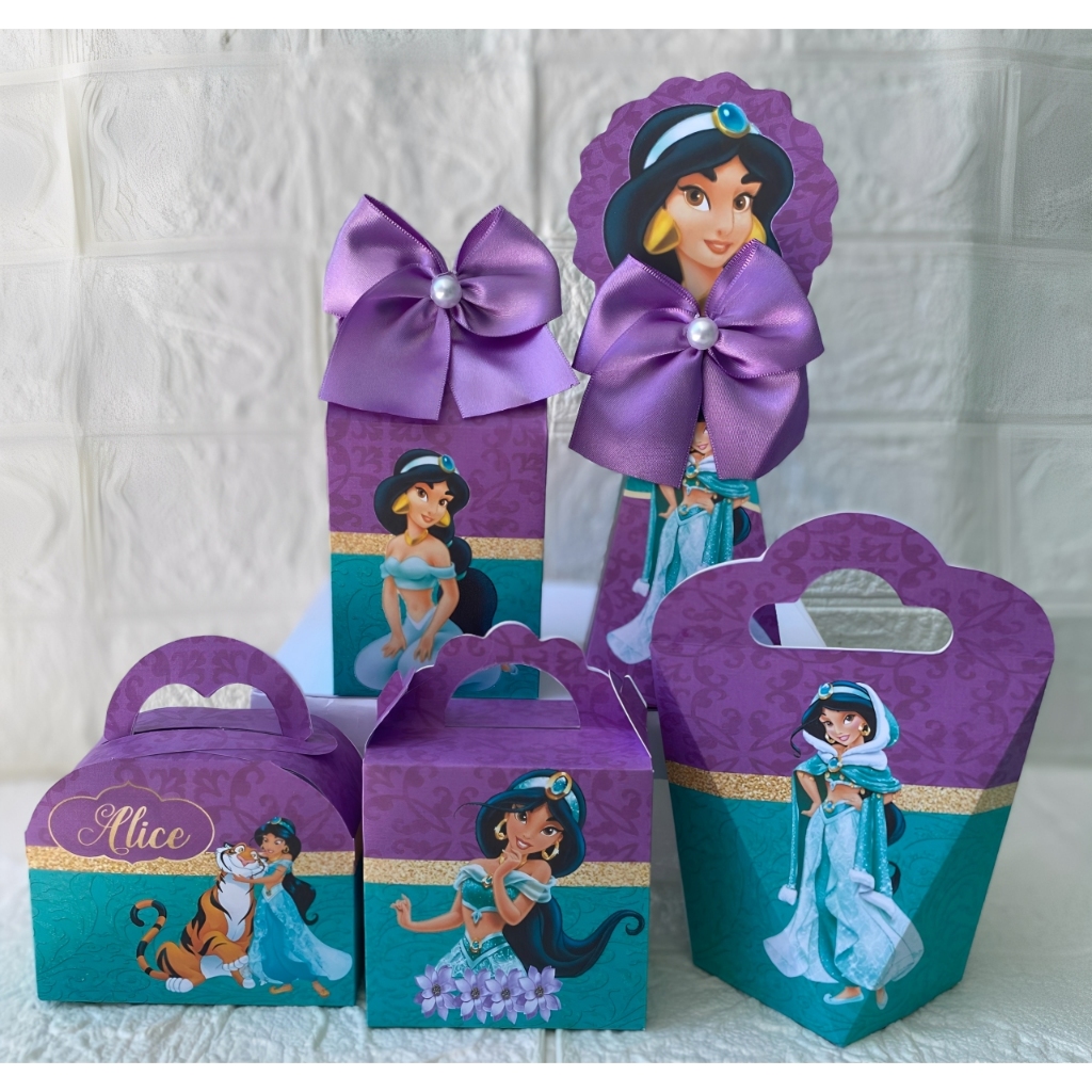 kit Festa Princesa Jasmine Personalizados lembrancinhas caixinhas para festa PEGUE E MONTE