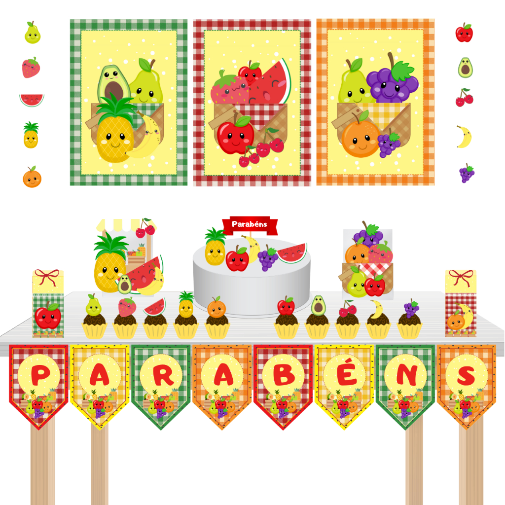 Kit Festa Kit Só Um Bolinho Frutas Frutinhas Pequenique Mesversário Aniversário