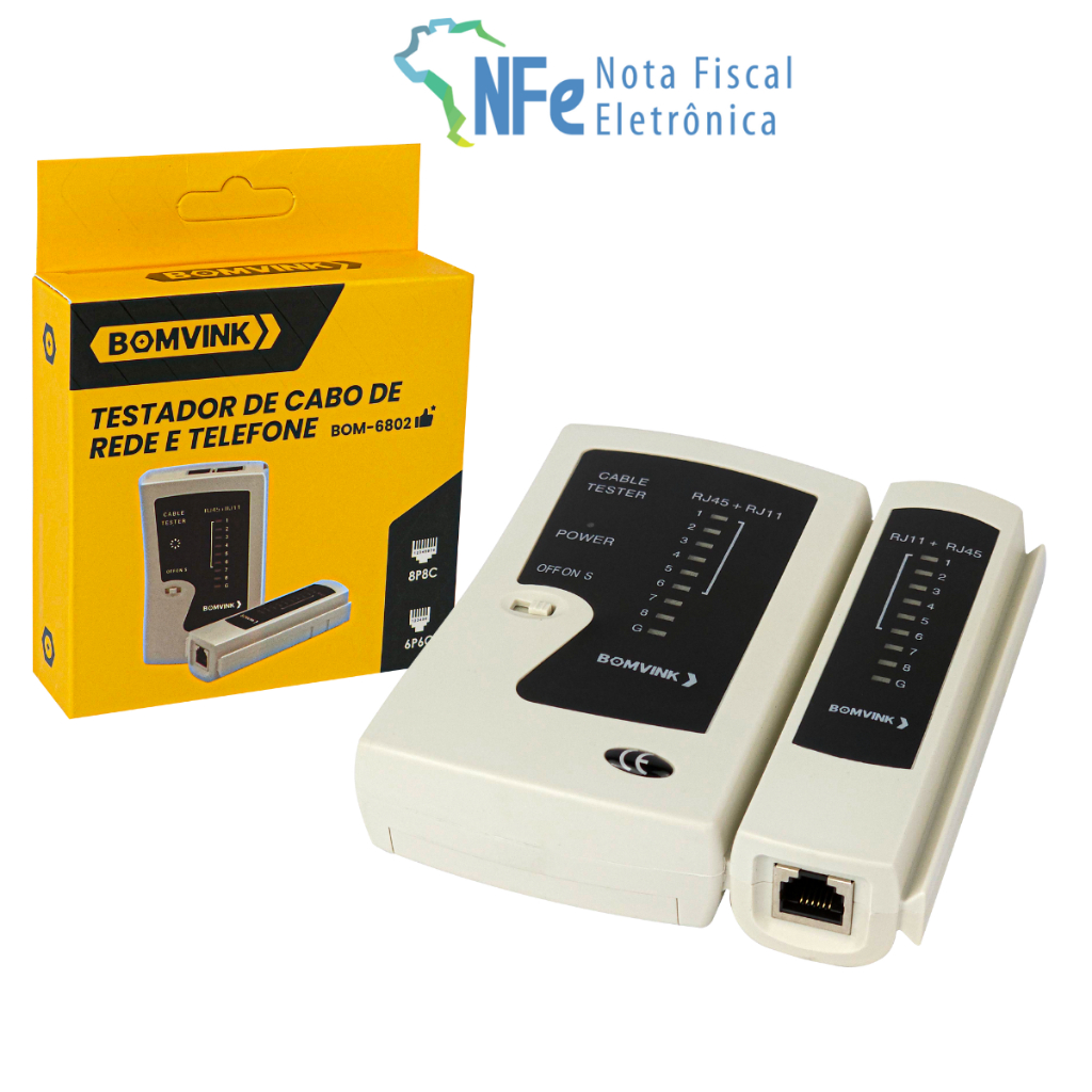 Testador de Cabos de Rede Lan RJ11 RJ45 Internet Telefonia Removível Compacto C/ LED para transporte em Oferta na Shopee