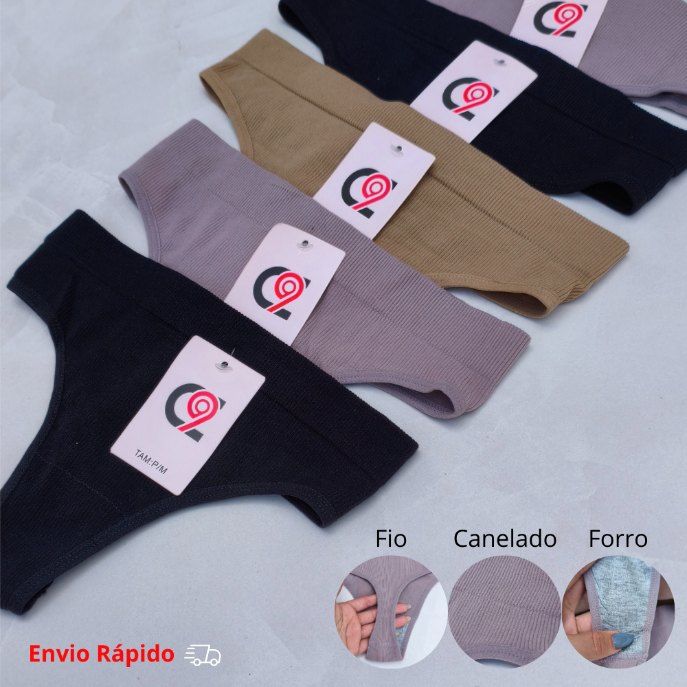 Kit Calcinha Canelada Fio Confortável com Cós Alto Modeladora Feminina