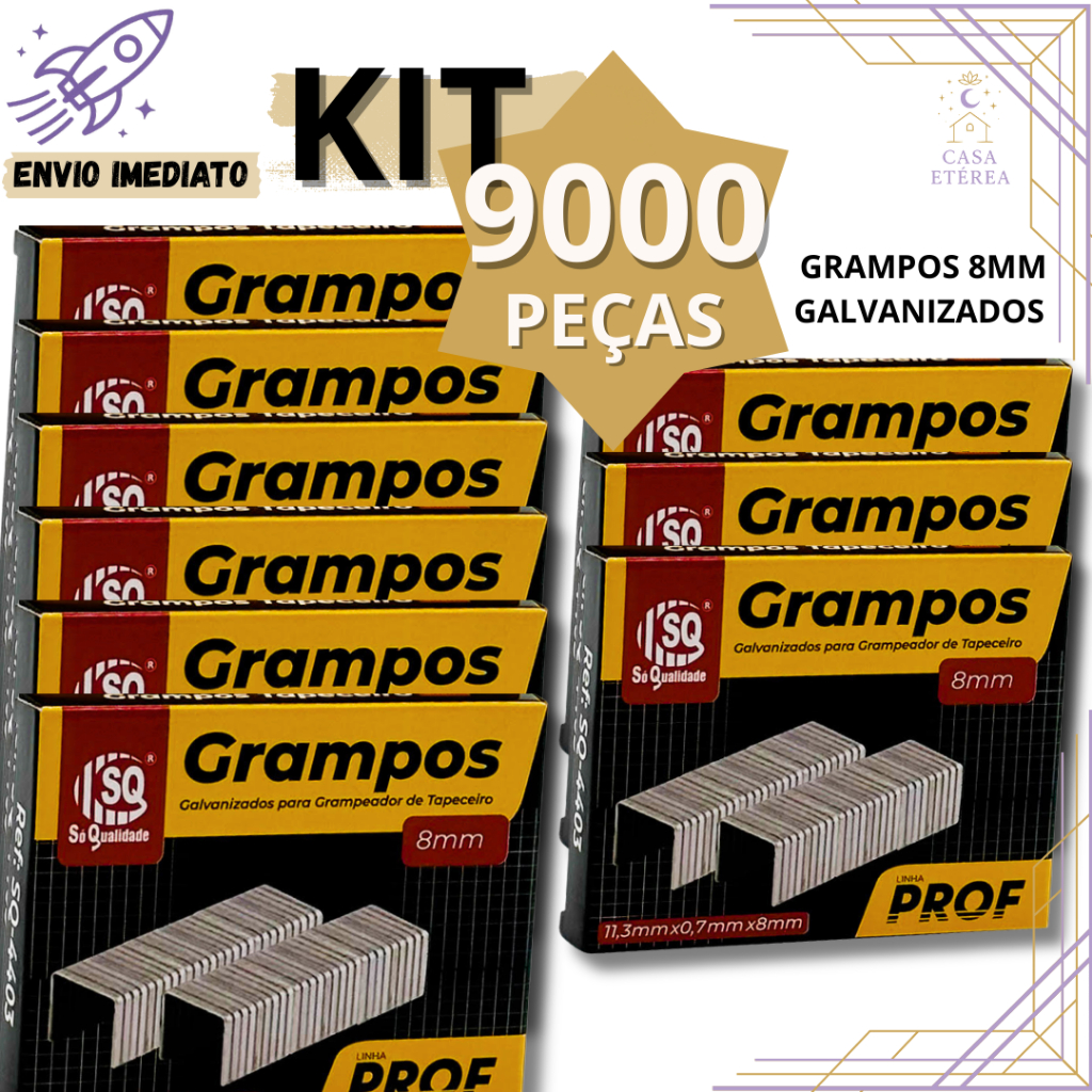Kit 9.000 MIL Grampo 8mm Galvanizado Profissional Alta Qualidade para Tapeceiro Estofador Marcenaria e Artesanato em Oferta na Shopee