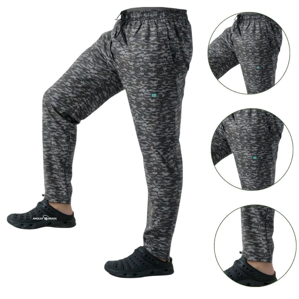 CALÇA DE PESCA MASCULINA MAR NEGRO FLEX CAMUFLADA PROTEÇÃO UV 50+ - MAR NEGRO