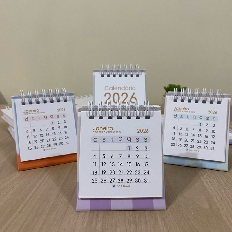 Mini Calendário de Mesa 2026 - Com frases motivacionais ou versículos no verso
