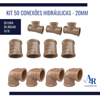 kiT 50 Conexões Hidráulicas  Luva/Joelho 90°/Te Soldável 20mm 1/2" Marrom Para Agua. em Oferta na Shopee