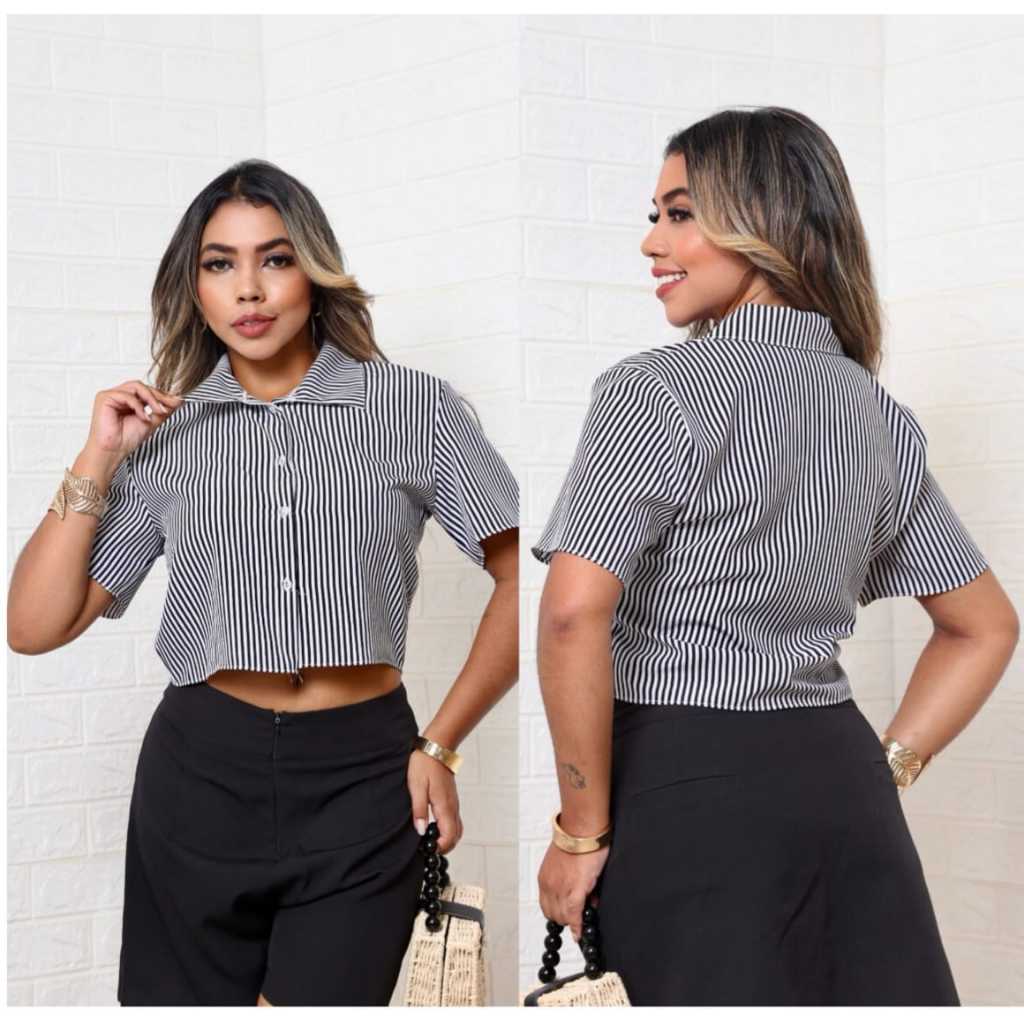 CAMISA BLUSA SOCIAL FEMENINA CROÓPED MANGA CUURTA
