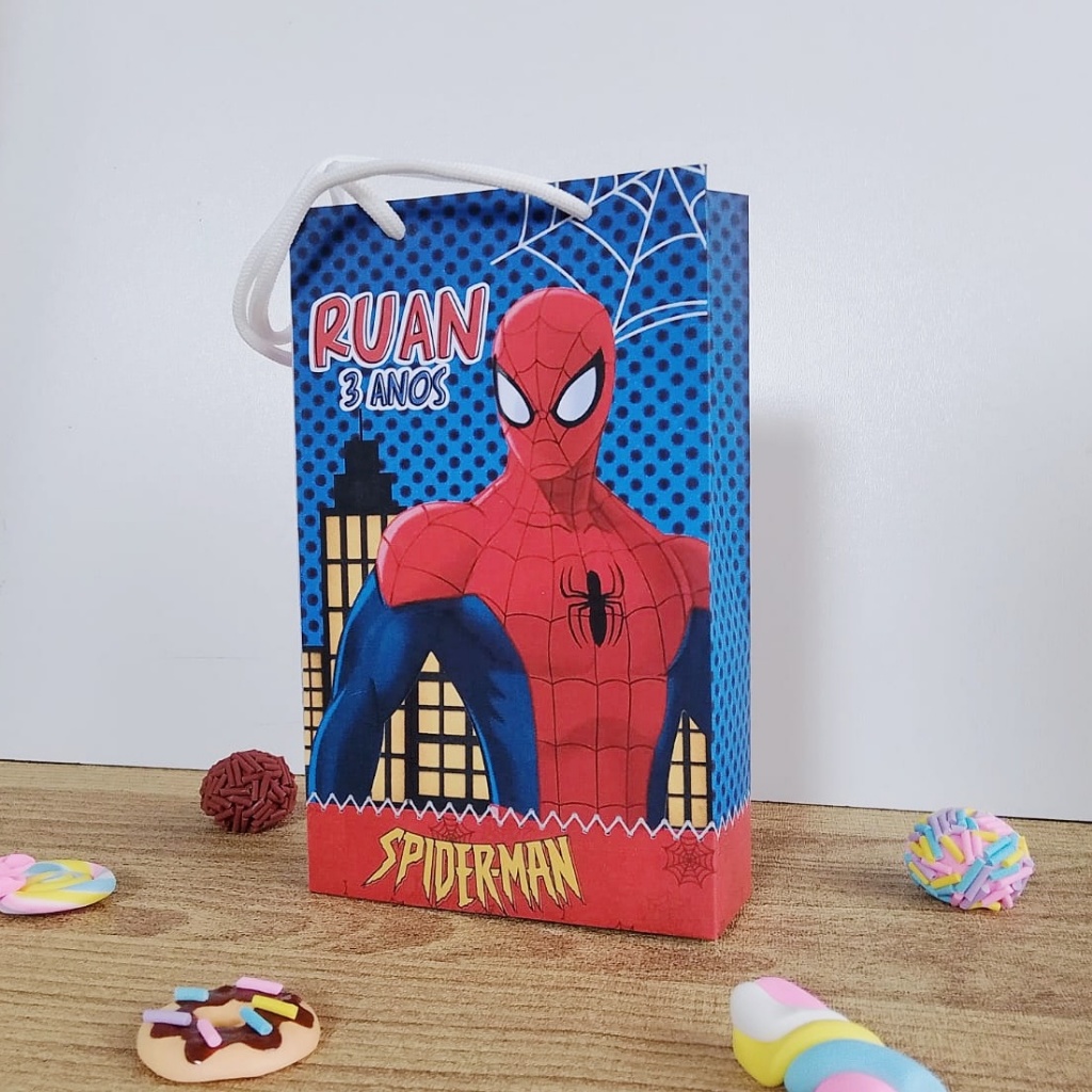 sacolinha personalizada Homem Aranha - lembrancinha para festa - Aniversário na escola