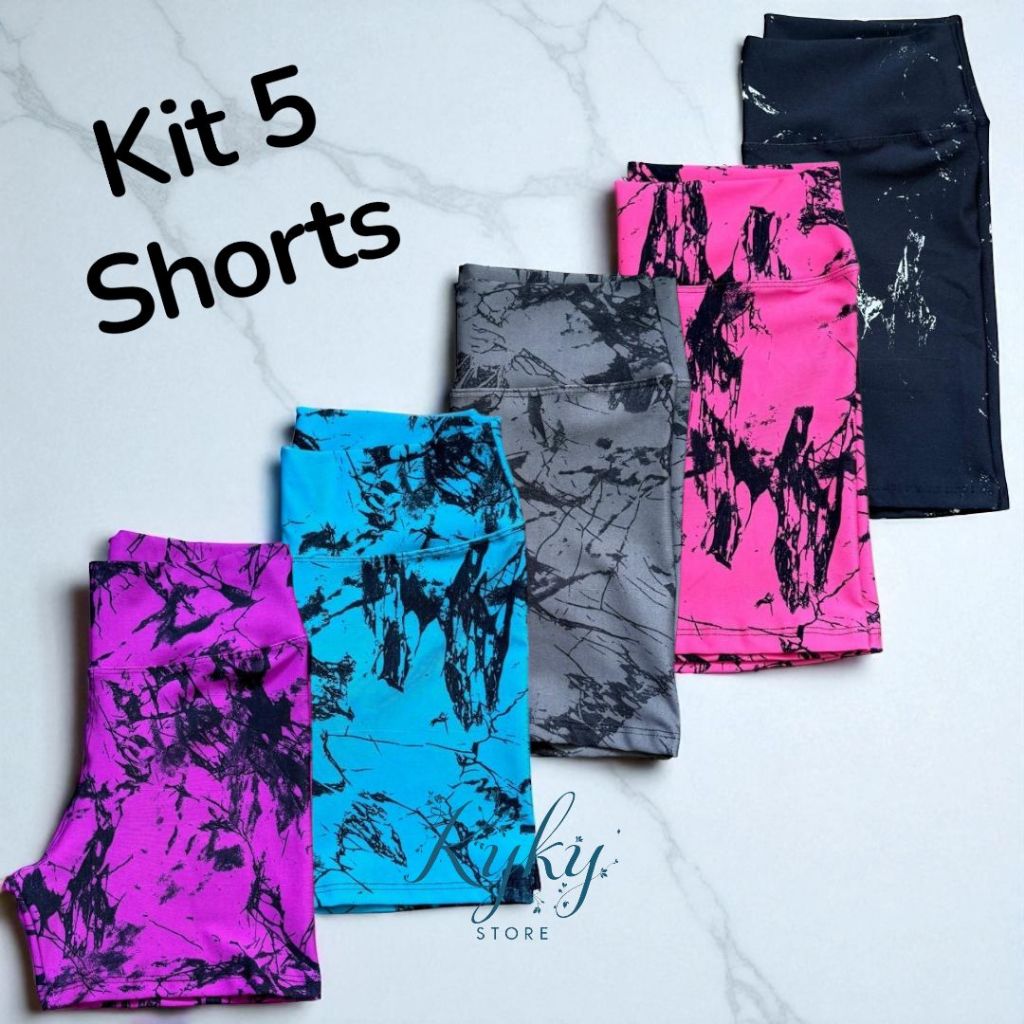 Kit 5 Shorts Feminino Fitness Tie Dye Marmorizado Roupa Academia Cintura Alta Zero Transparencia em Oferta na Shopee