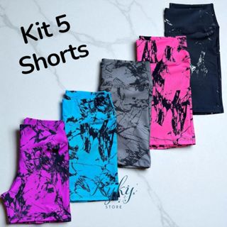 Kit 5 Shorts Feminino Fitness Tie Dye Marmorizado Roupa Academia Cintura Alta Zero Transparencia em Oferta na Shopee