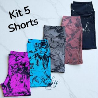 Kit 5 Shorts Feminino Fitness Tie Dye Marmorizado Roupa Academia Cintura Alta Feminino Zero Transparencia em Oferta na Shopee