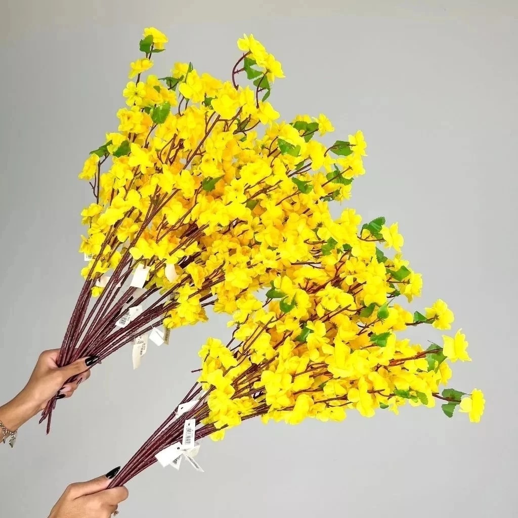 Kit 10 a 40 Buquê De Flores De Cerejeira Artificial 65CM, Pessegueiro Estilo oriental Decoração COR: AMARELO - A-504