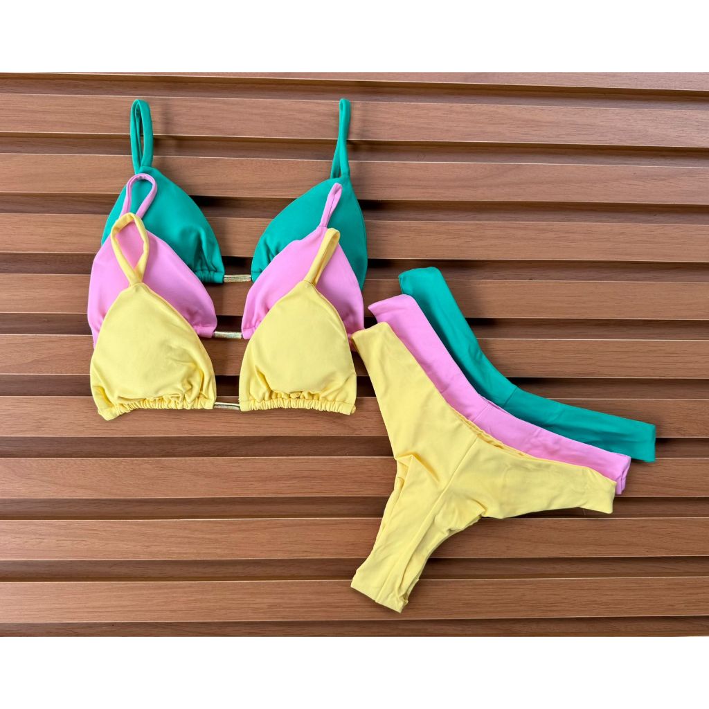 Kit 3 Conjuntos de 3  Biquini Modelo Asa Delta Verão suplex poliamida bojo acessórios metais em Oferta na Shopee