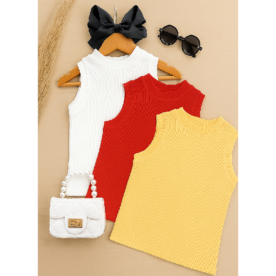 Blusa Infantil e Juvenil Regata Canelada Ribana Blusa Básica Regata para Meninas e Adolescentes (Binf518)