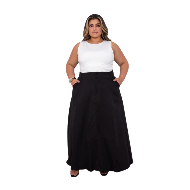 Saia Longa Alfaiataria Plus Size Bolsos Funcionais Moda Grande – Elegante e Confortável em Oferta na Shopee