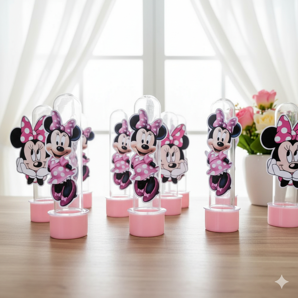 Tags Toppers Apliques para Tubetes Personalizados para Aniversário - Minnie Rosa - Festas lembrancinhas