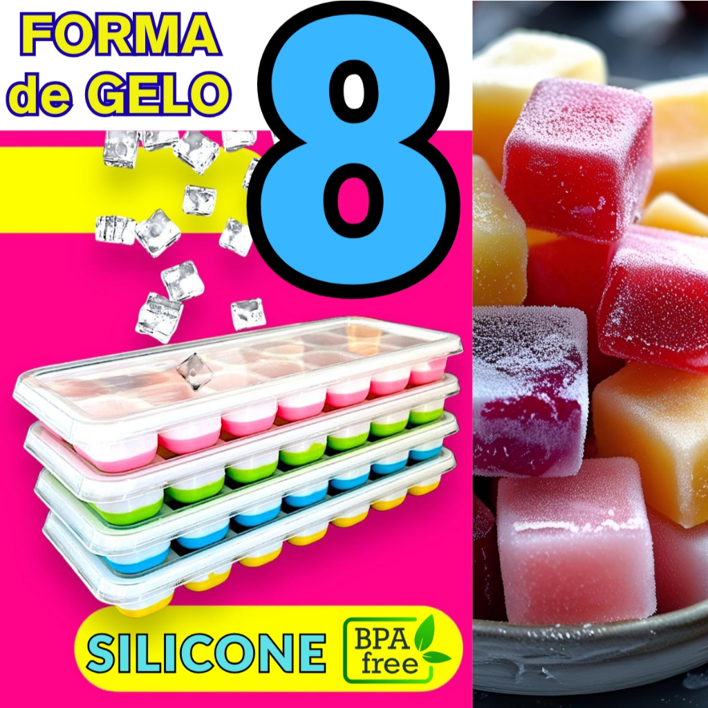 Kit até 08 Formas de Gelo com Tampa em Silicone Colorida Papinha Bebê em Oferta na Shopee