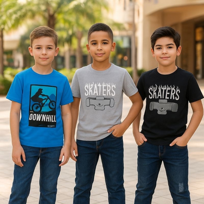 Conjunto Juvenil Menino Masculino Calça Jeans + Camiseta  Short + Camiseta  Roupa Natal Presente Réveillon