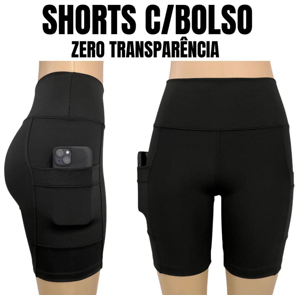 Bermuda Short C/Bolso Feminino Para Corrida, Caminhada Academia Zero Transparência Cos Alto
