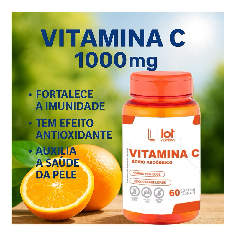 Vitamina C 1.000mg 60 cápsulas Defesa Natural Antioxidante Forte Lot Nutrition