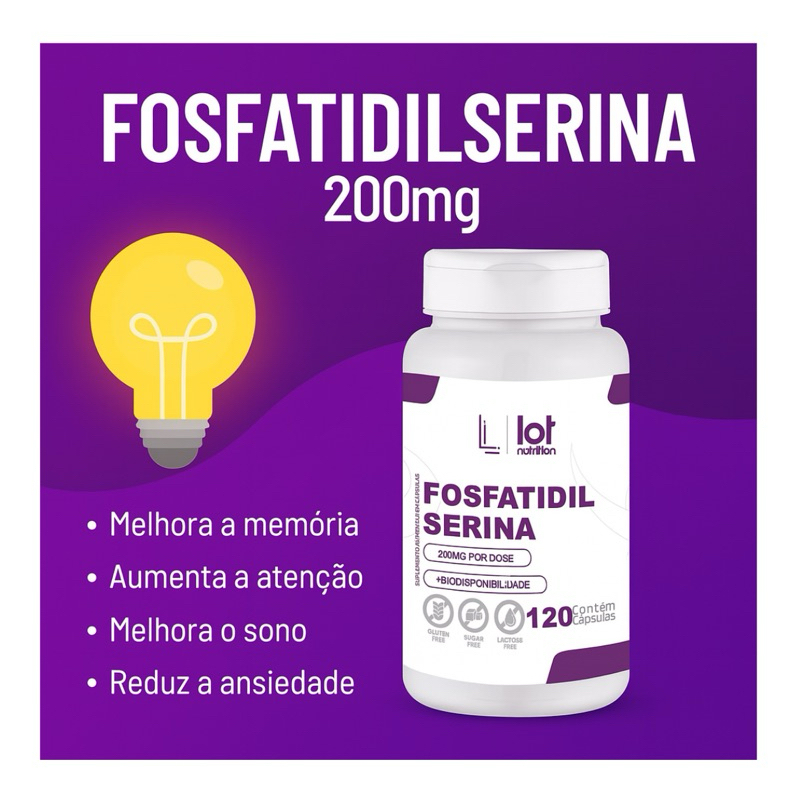 Fosfatidilserina 200mg 120 Cápsulas Memória Foco Cognitivo Lot Nutrition em Oferta na Shopee