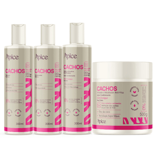 Kit Apse Cachos Essence Shampoo, Condicionador, Creme Ativador e Geleia Seladora - 4 Itens
