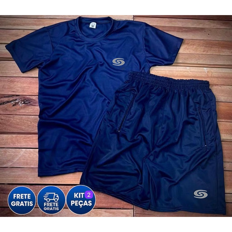Kit Masculino Camisa + Bermuda Para Treinar Ultra Leve Confortável Costura Reforçada Logo Refletivo